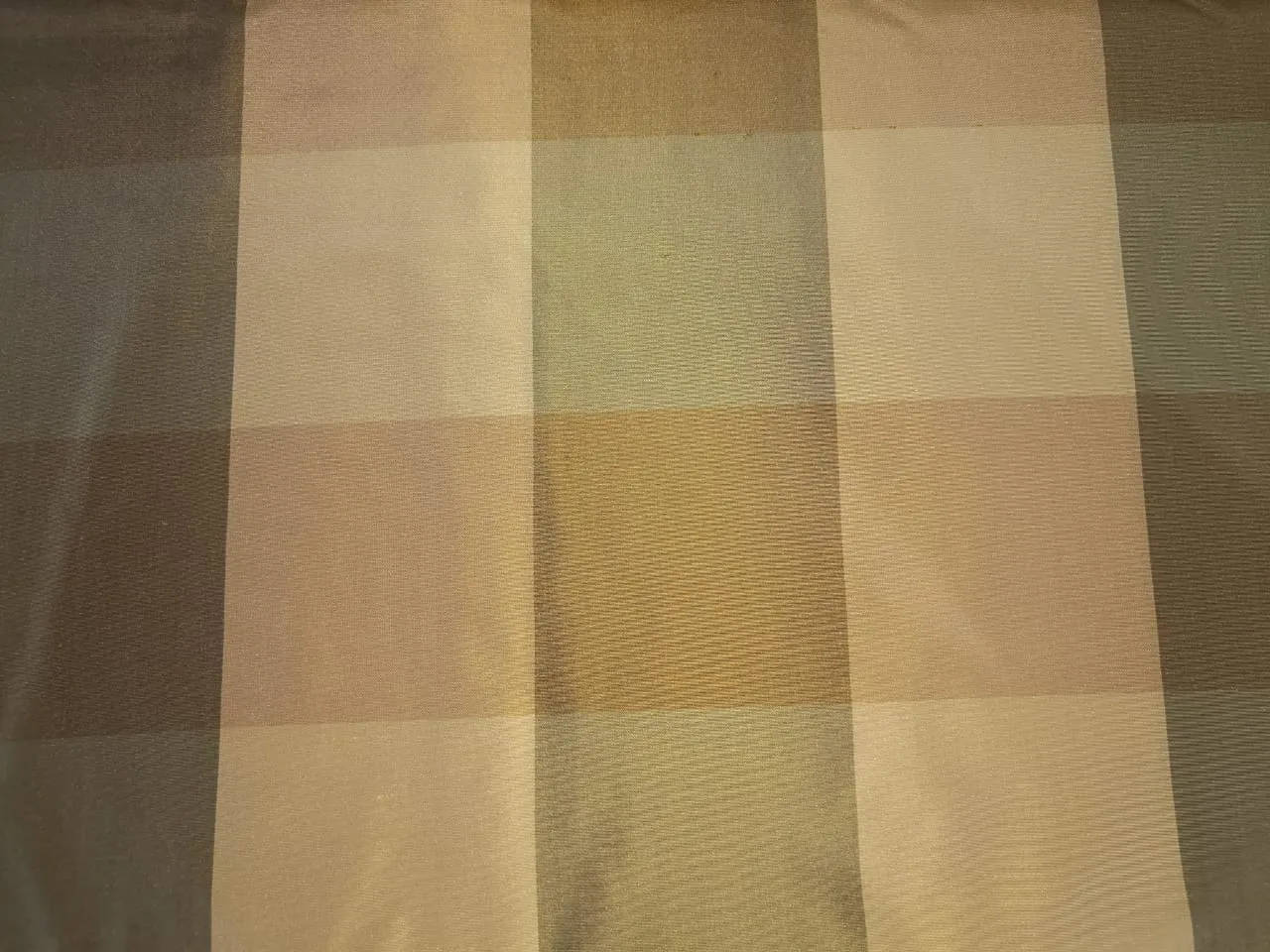 100% PURE SILK TAFFETA FABRIC GREEN GOLD CREAM COLOR PLAIDS 54" wide TAFC12