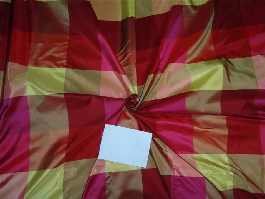 100% PURE SILK TAFFETA FABRIC MULTI COLOR PLAIDS 54&quot;wide Taf#C50[2]