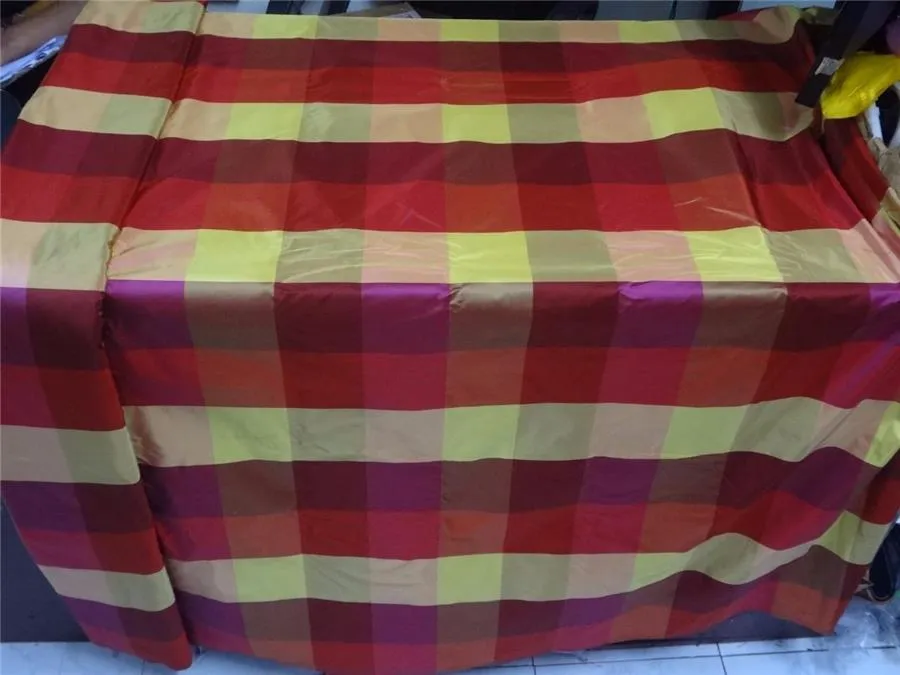 100% PURE SILK TAFFETA FABRIC MULTI COLOR PLAIDS 54&quot;wide Taf#C50[2]