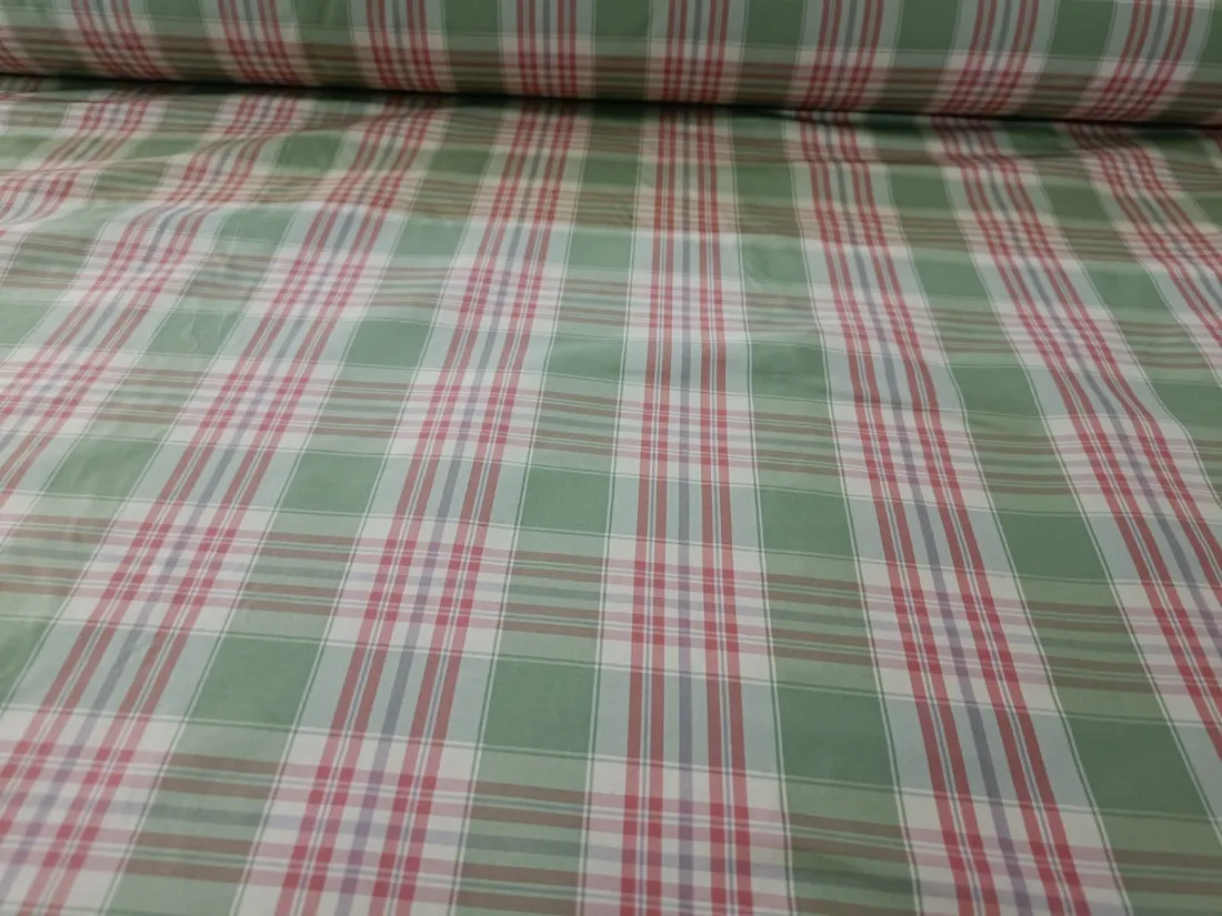 100% PURE SILK TAFFETA FABRIC PLAIDS red green and ivory 54" wide TAFNEWC4[2]ROLL