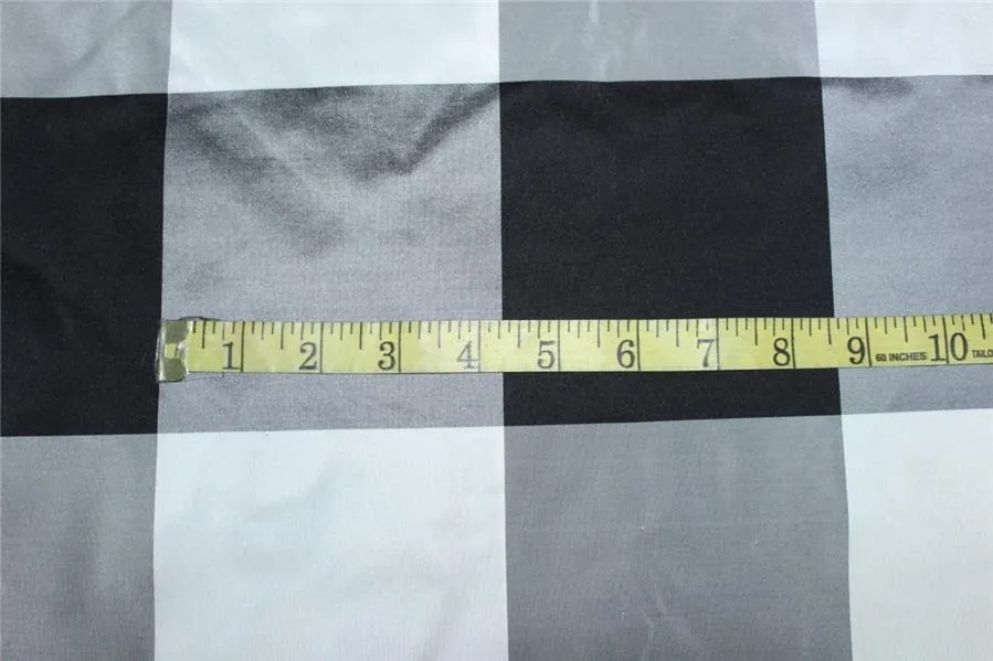 100% SILK TAFFETA Fabric Black and White Buffalo Check 54" wide TAFC58