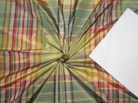 100% Silk Taffeta Fabric green multi color plaids 54" wideTAFC28[1]