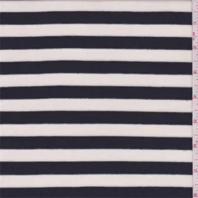 2 5/8 YD PC-Ivory/Dark Navy Stripe Thermal Knit Fabric