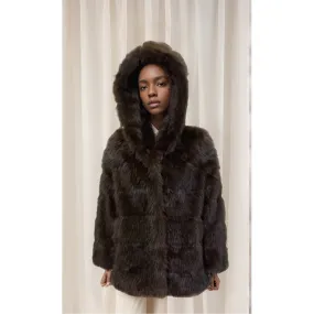 AJE Brown Vegan Fur Mink Hooded Coat