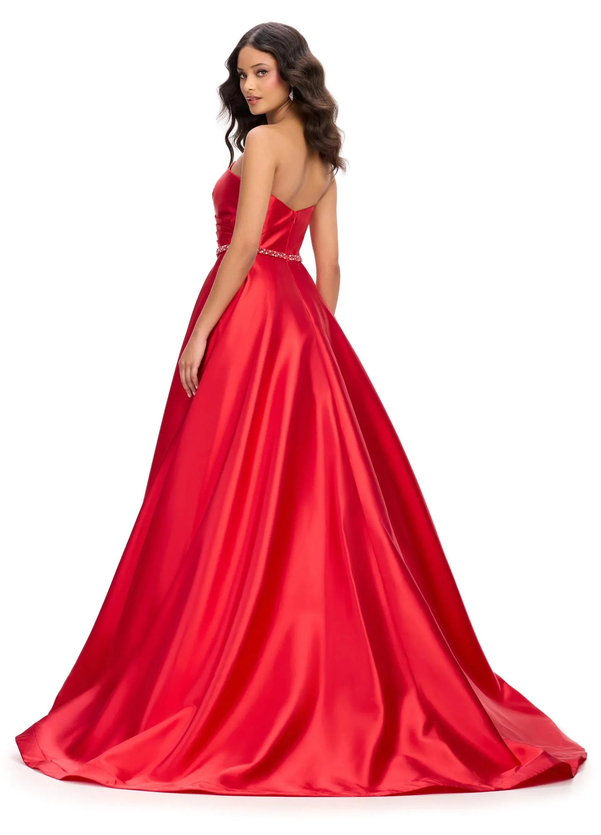 Ashley Lauren 11773 Size 10 Red Strapless Ballgown Pageant Dress V Neck Formal Evening Gown Prom