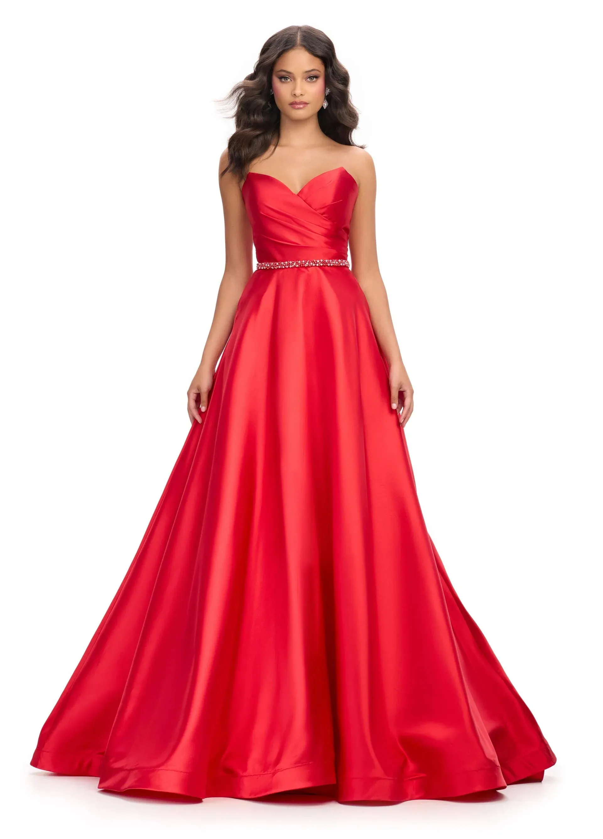 Ashley Lauren 11773 Size 10 Red Strapless Ballgown Pageant Dress V Neck Formal Evening Gown Prom