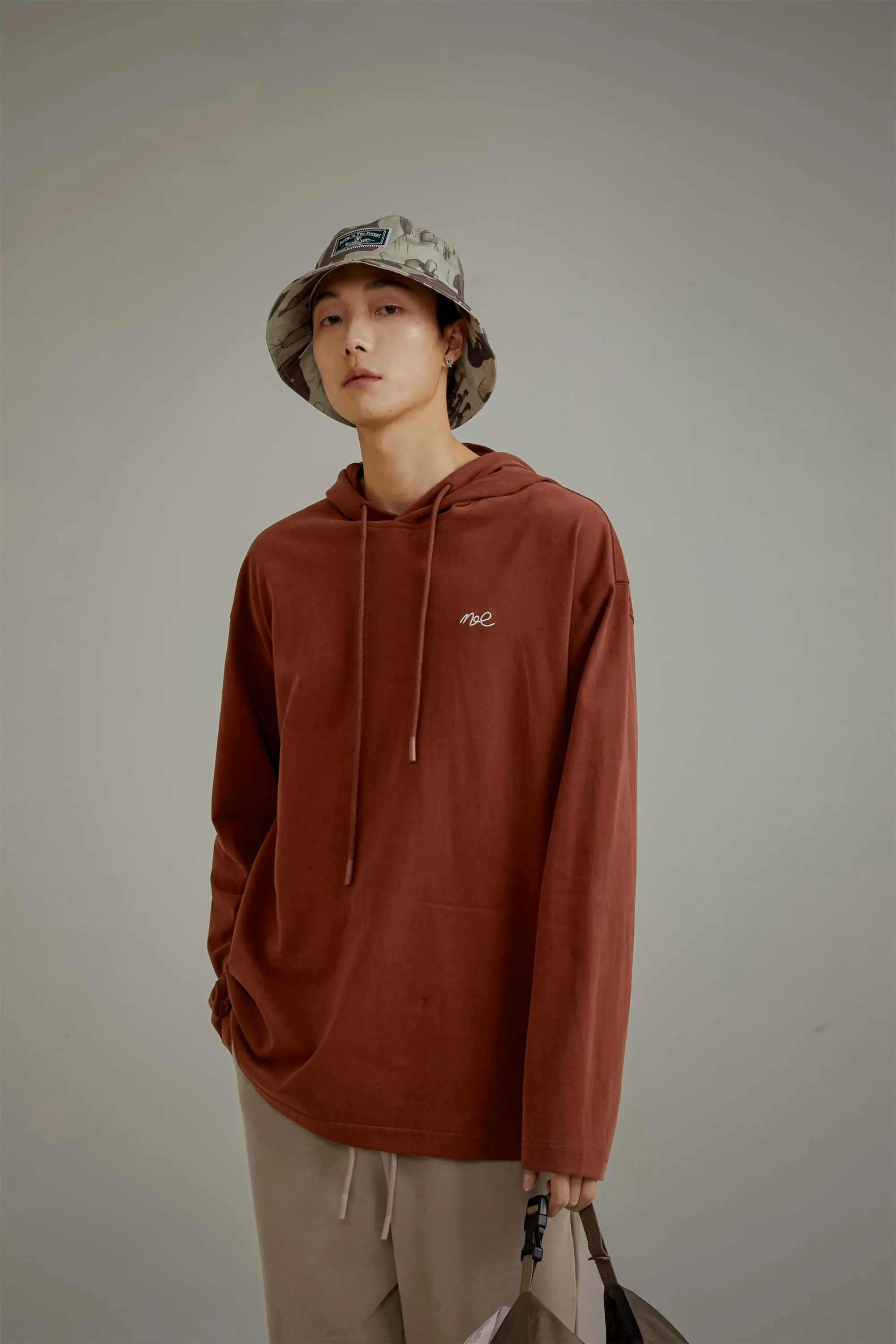 Basic Loose Fit Neck String Hoodie