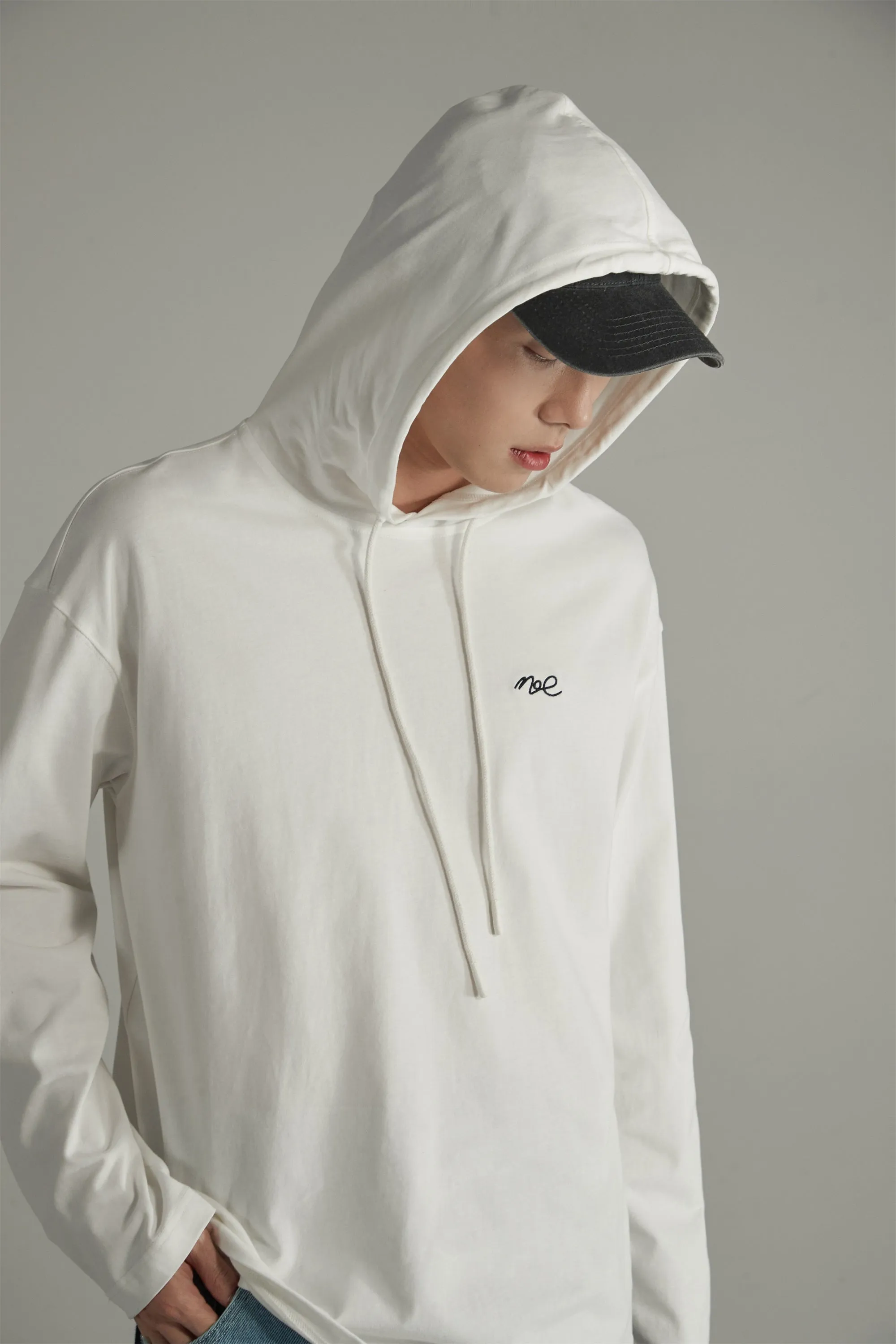 Basic Loose Fit Neck String Hoodie