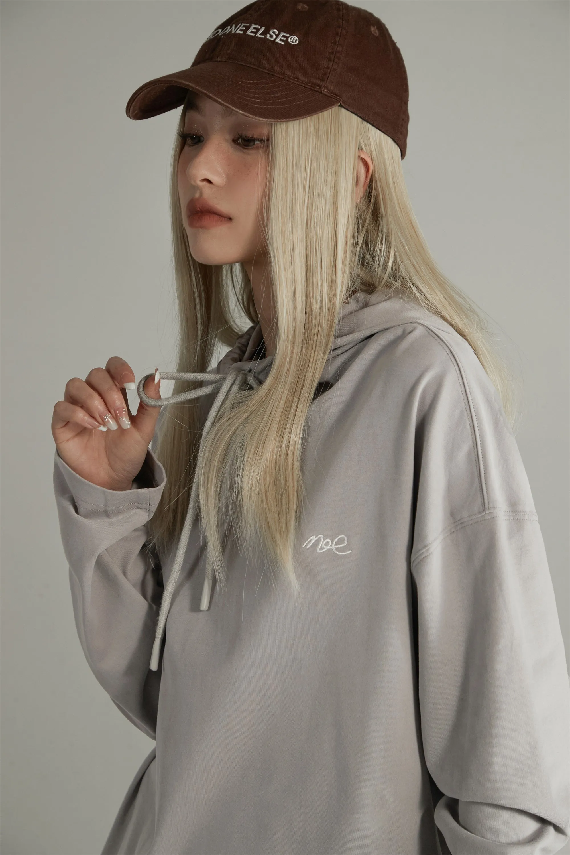 Basic Loose Fit Neck String Hoodie