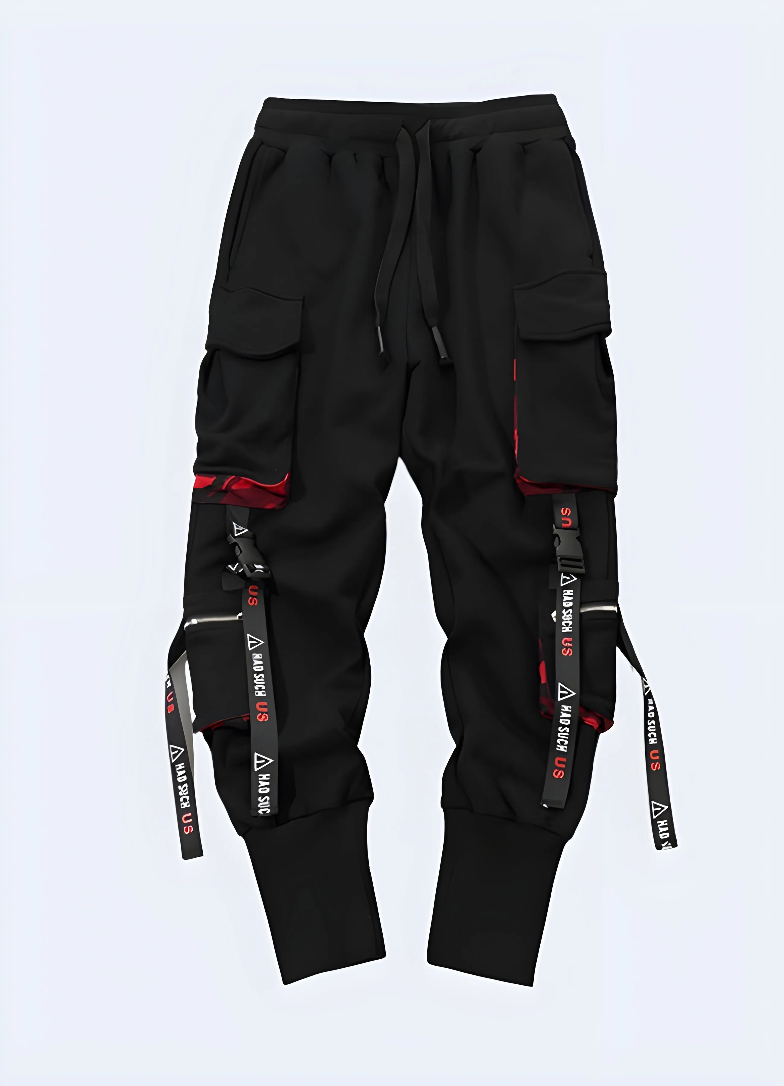 Black and Red Cargo Pants With Straps