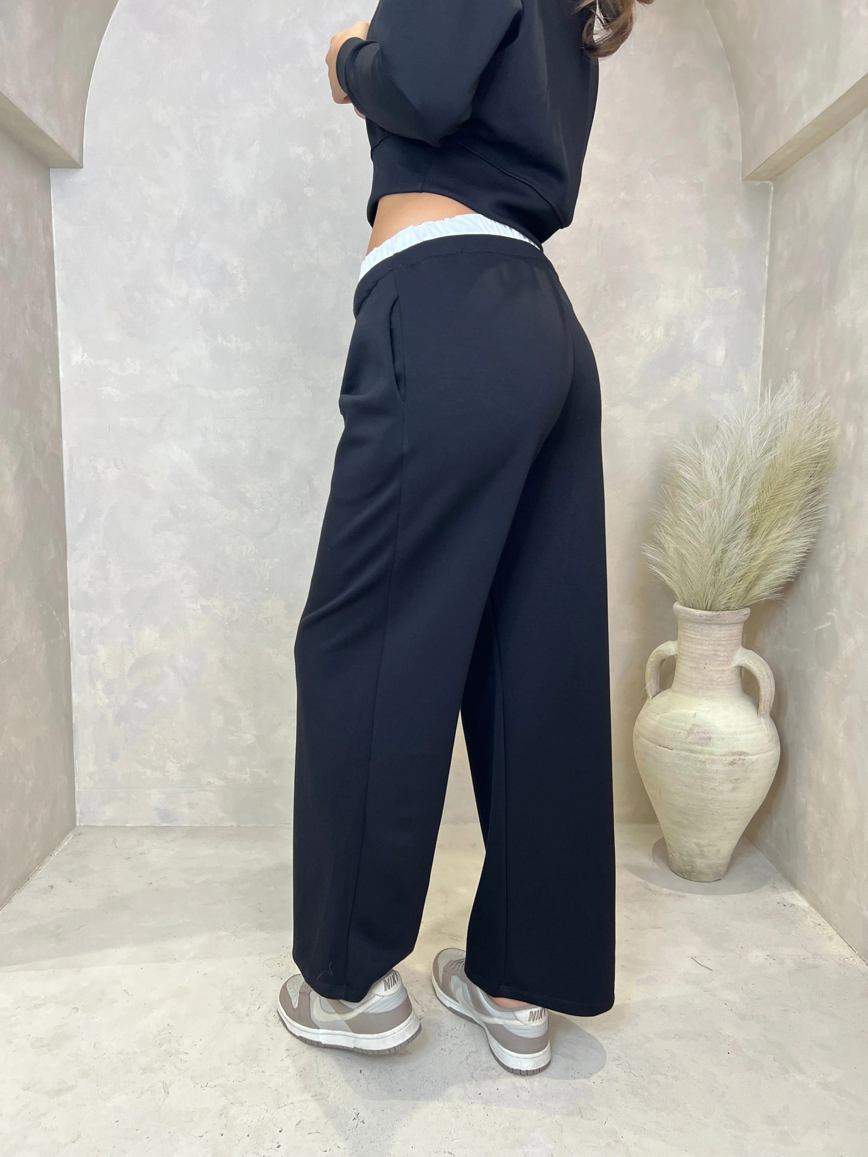 Black Drawstring Wide Leg Trousers