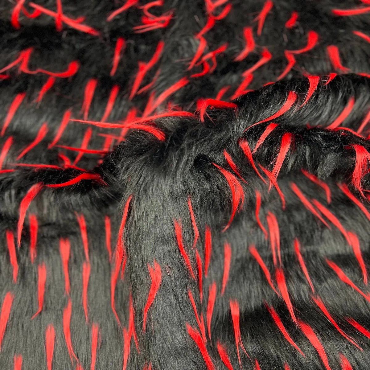 Black | Red Two Tone Spike Shaggy Faux Fur Fabric