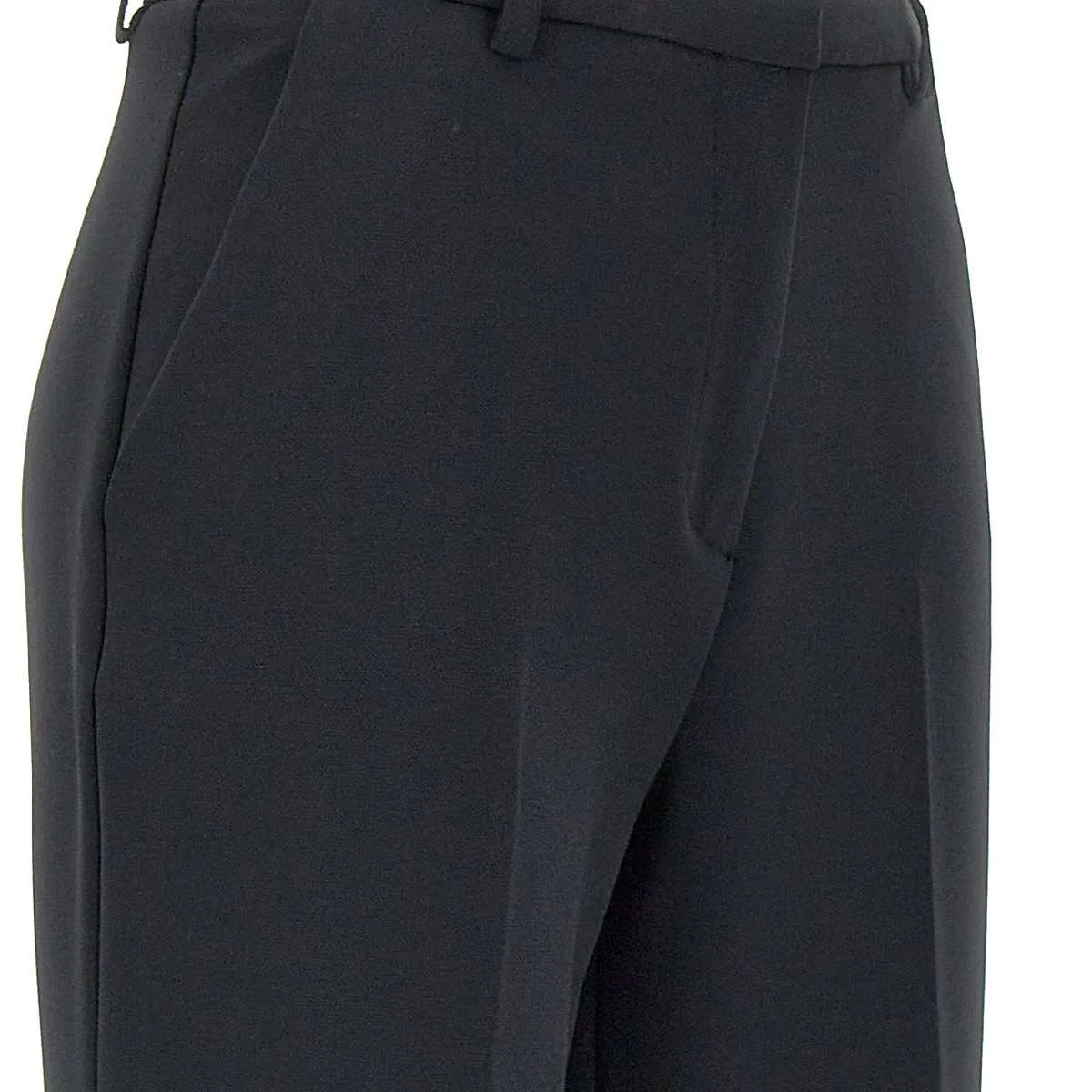 Black Stretch Crepe Trousers Wide Leg