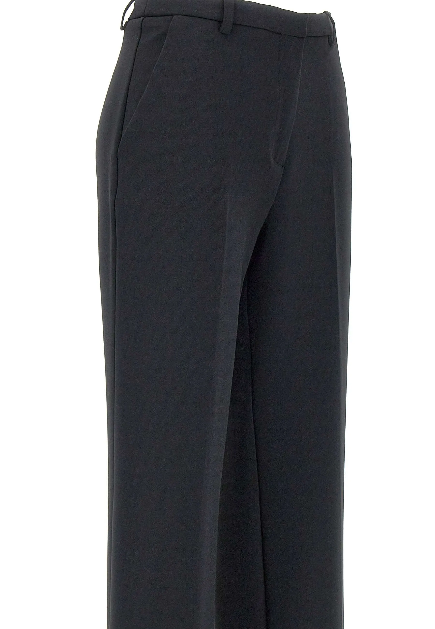 Black Stretch Crepe Trousers Wide Leg