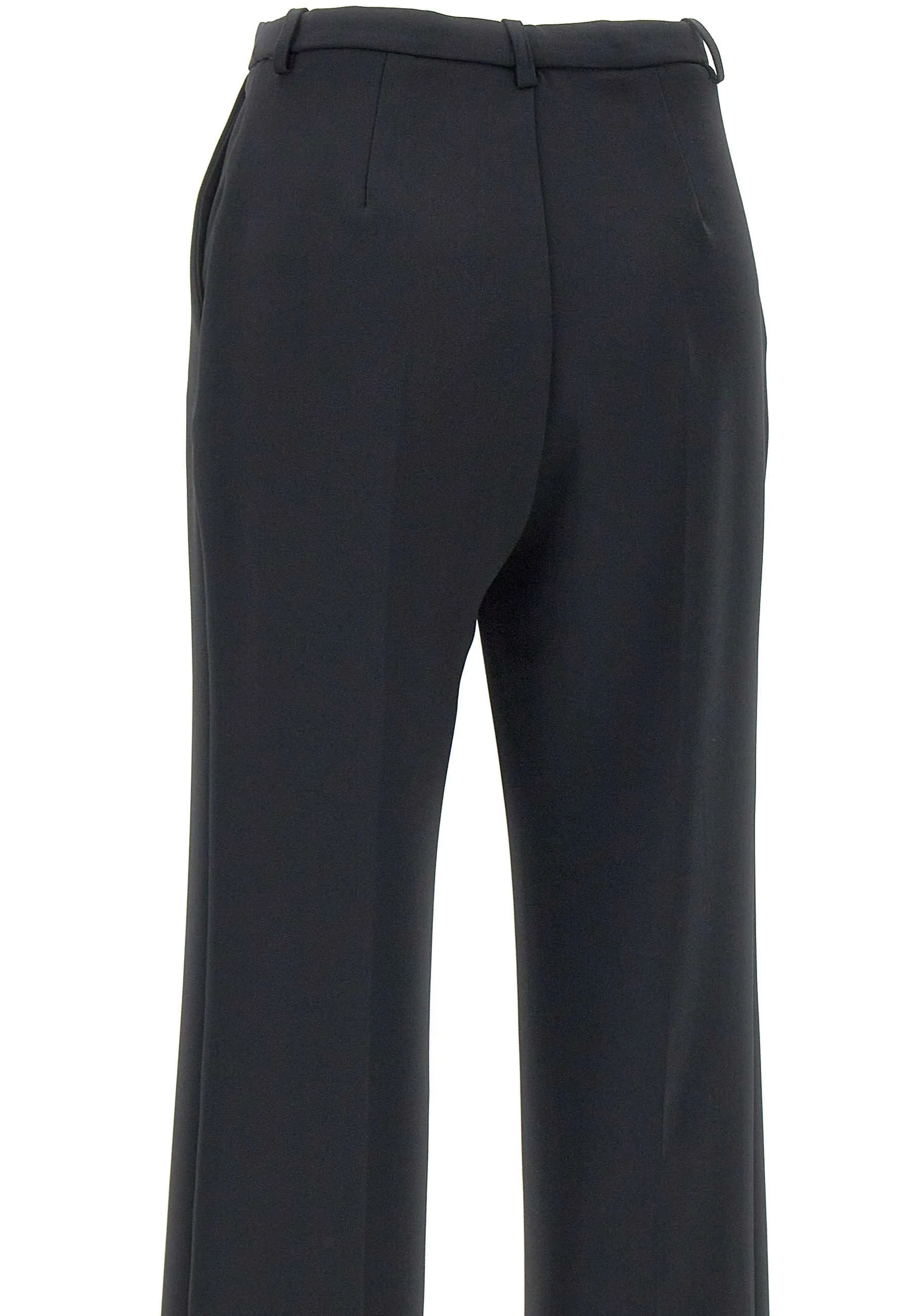 Black Stretch Crepe Trousers Wide Leg