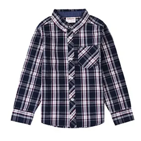 Boy Navy Long Sleeve Plaid Shirts