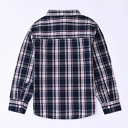 Boy Navy Long Sleeve Plaid Shirts