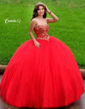 Camila Q  Q17004 Size 14 Red Quinceanera Dress Ball Gown Formal Dress Strapless Gown