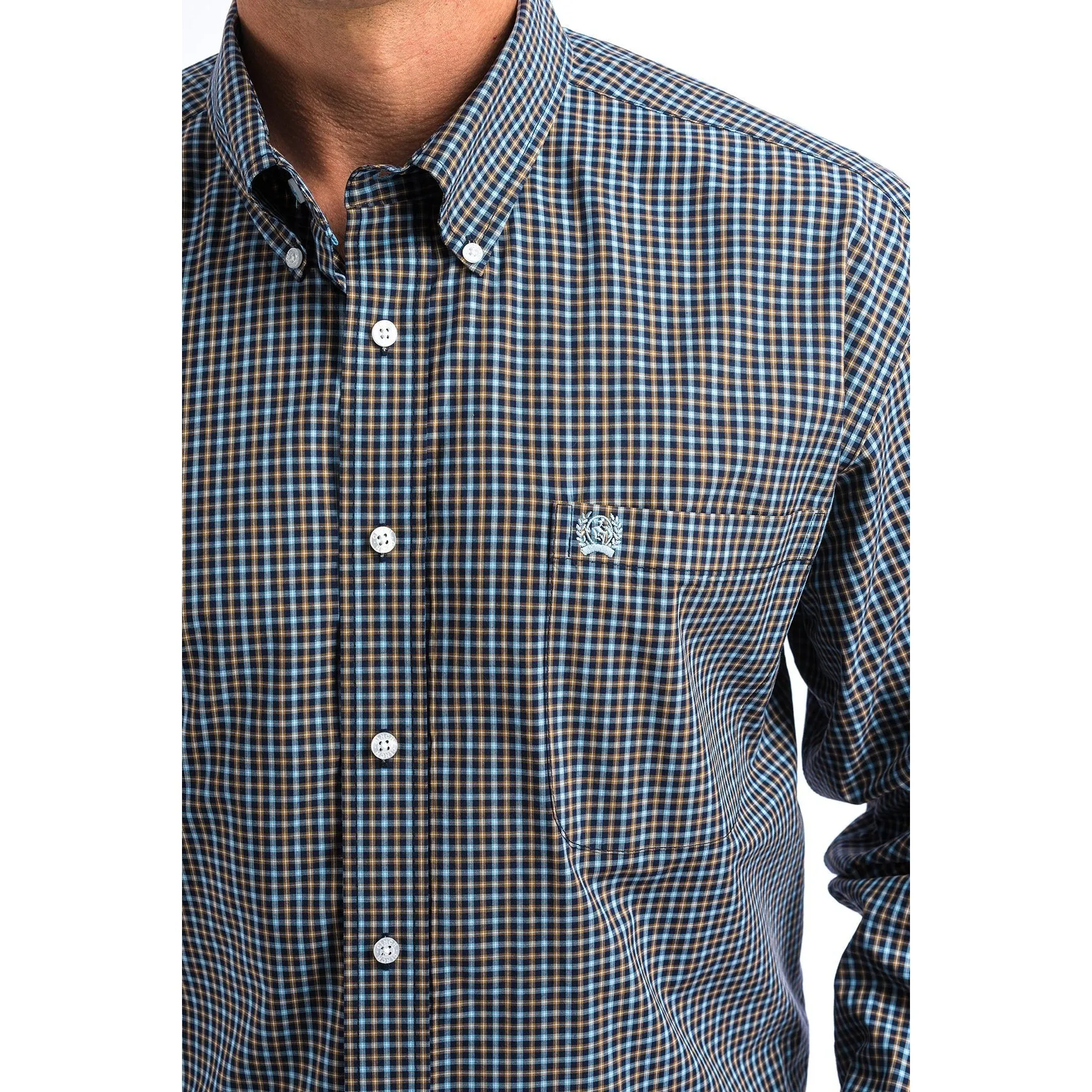 Cinch Men's Blue And Brown Windowpane Plaid Button-Down Western Shirt