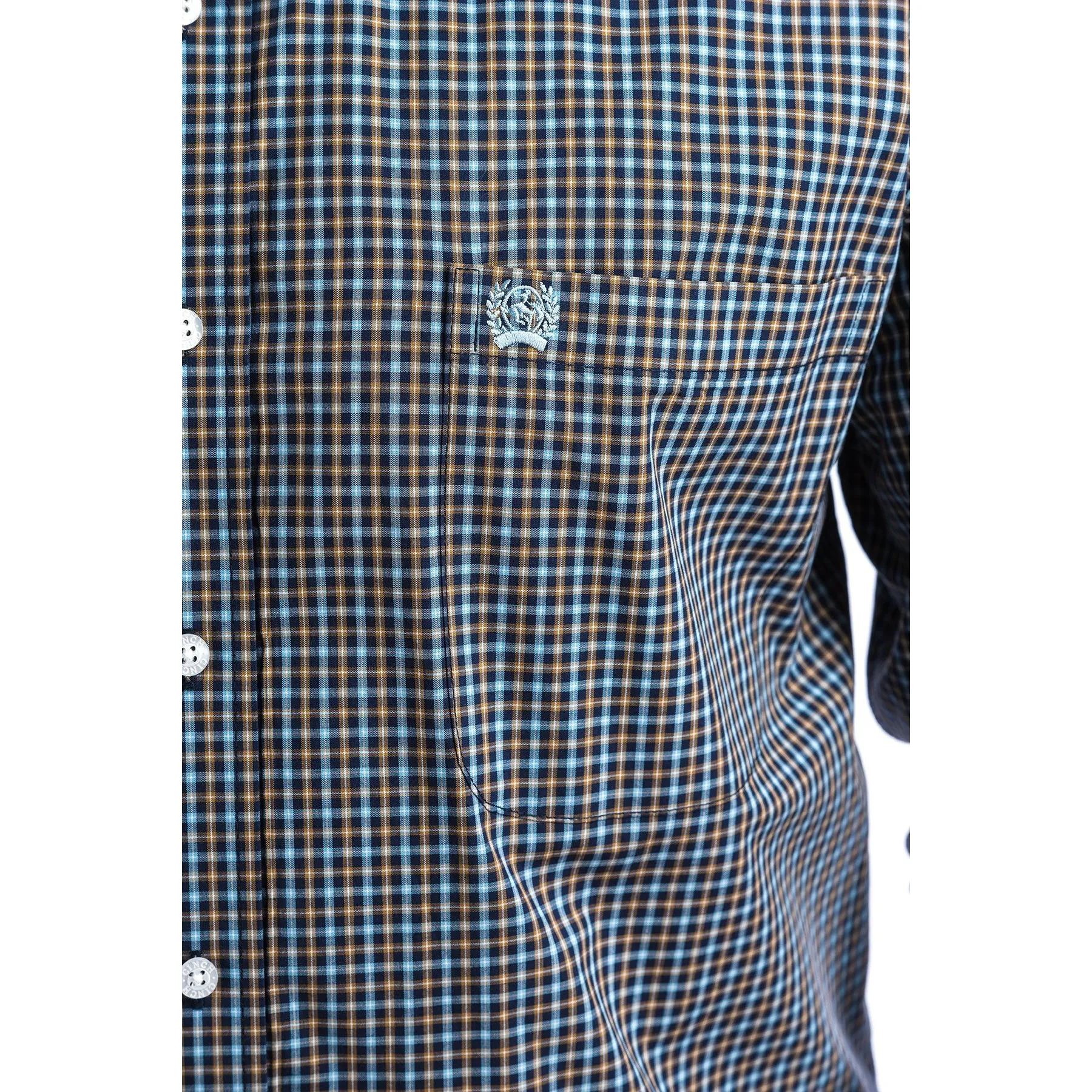 Cinch Men's Blue And Brown Windowpane Plaid Button-Down Western Shirt