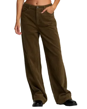 Coco Corduroy Wide Leg Trousers in Dark Olive