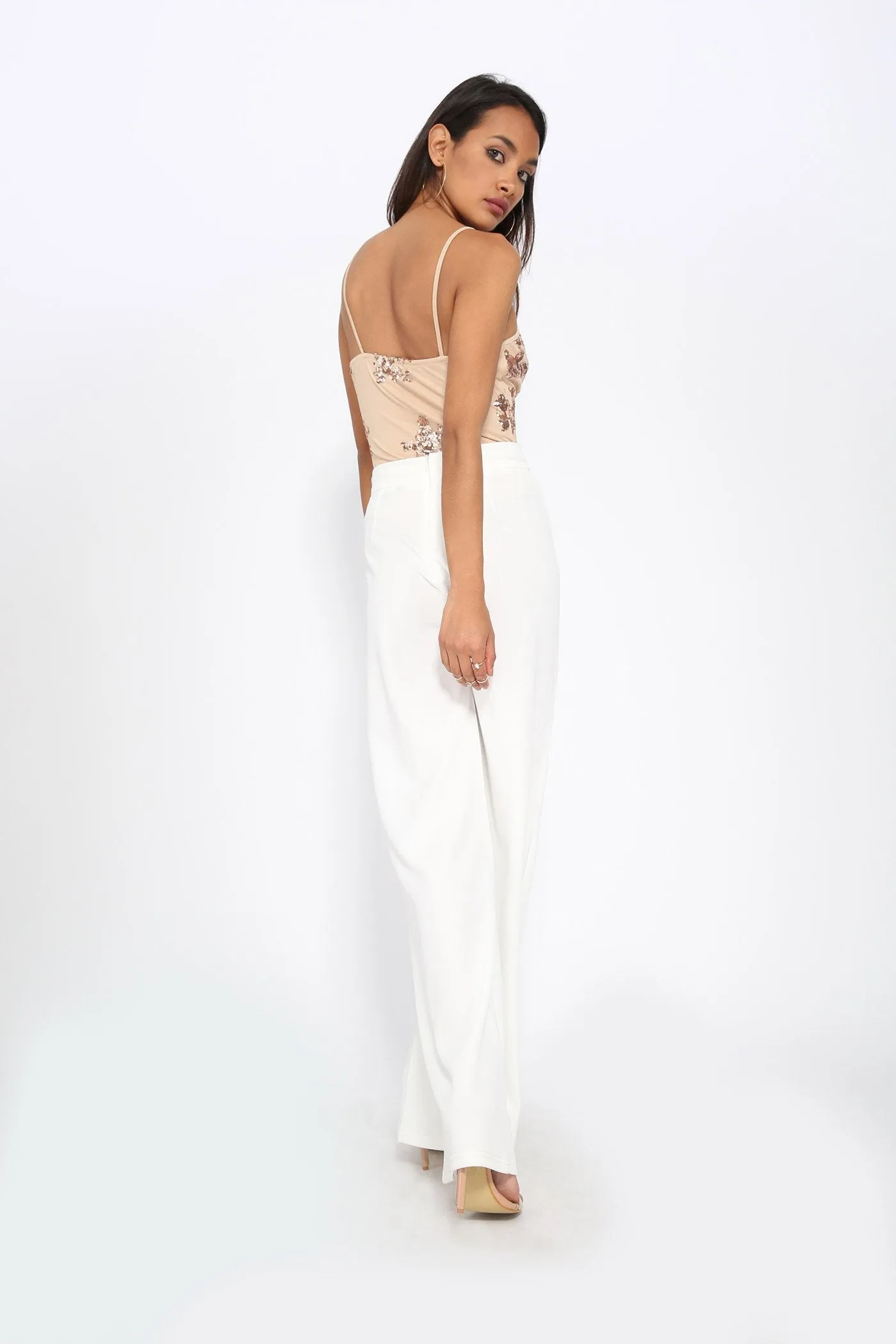 Cream High Waisted Palazzo Trouser