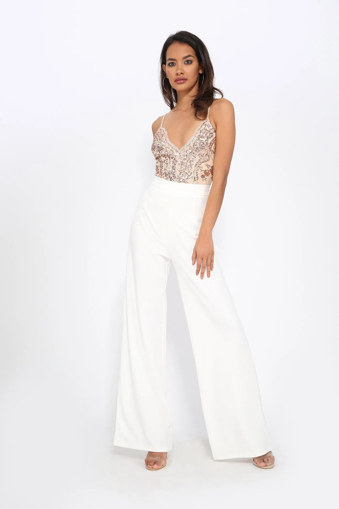 Cream High Waisted Palazzo Trouser