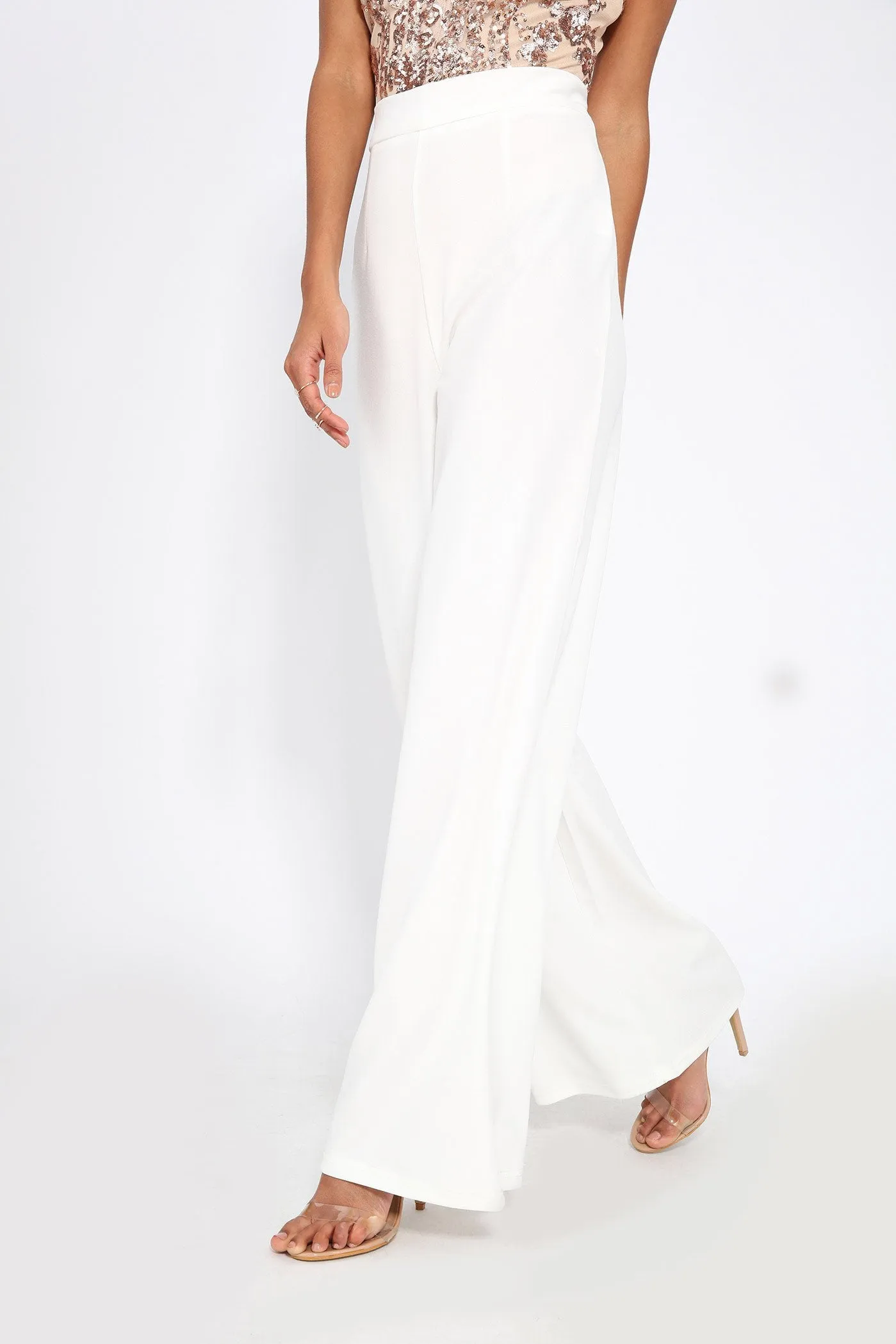 Cream High Waisted Palazzo Trouser