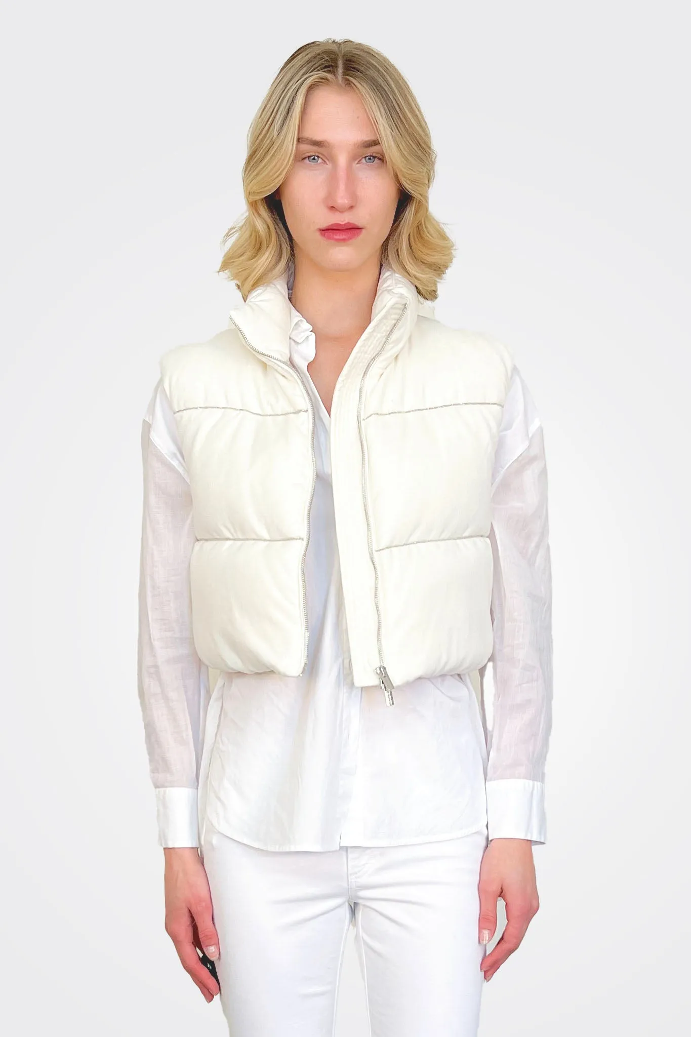 Cropped Puffer Vest - Off White