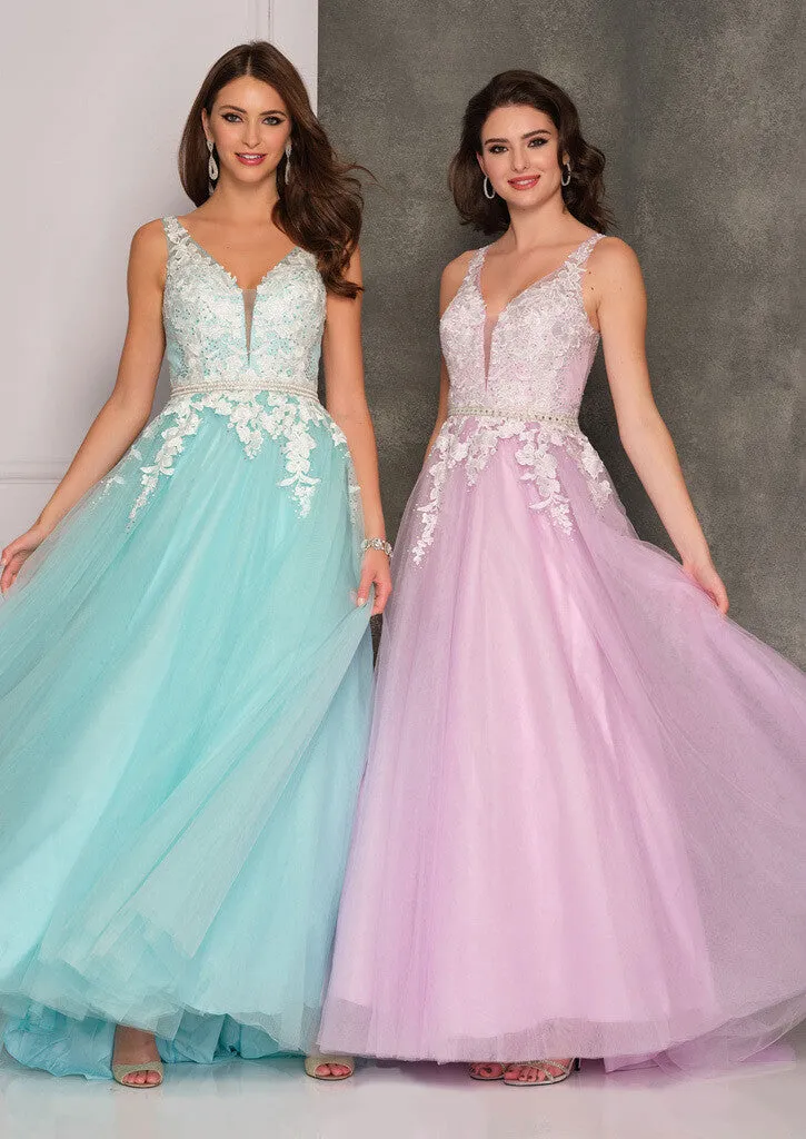 Dave & Johnny 10246 size 0 Mint Prom Dress Long Lace A Line Ballgown Lace V Neckline