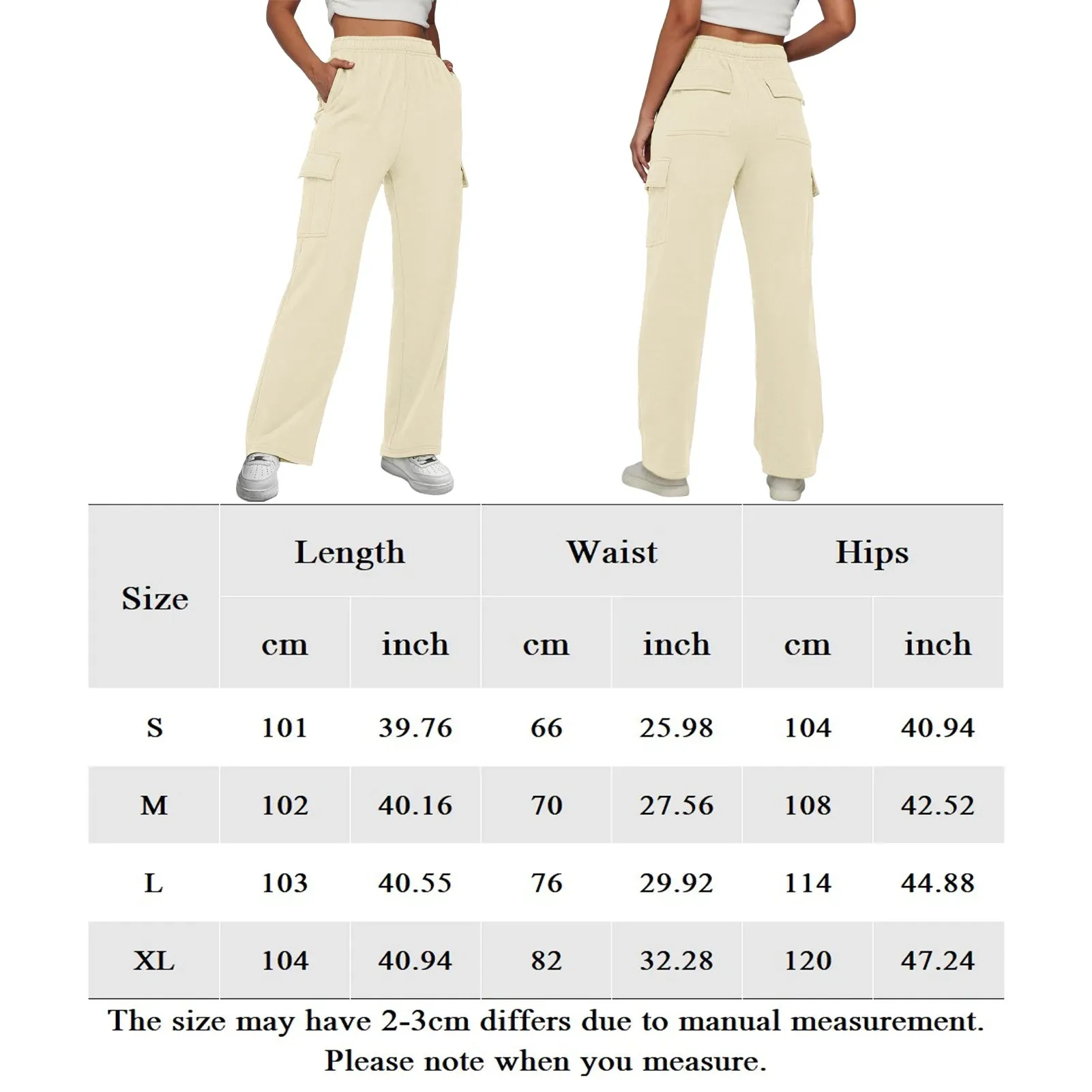 Elastic Waist Cargo Sweatpants Solid Color Women Straight Leg Pants