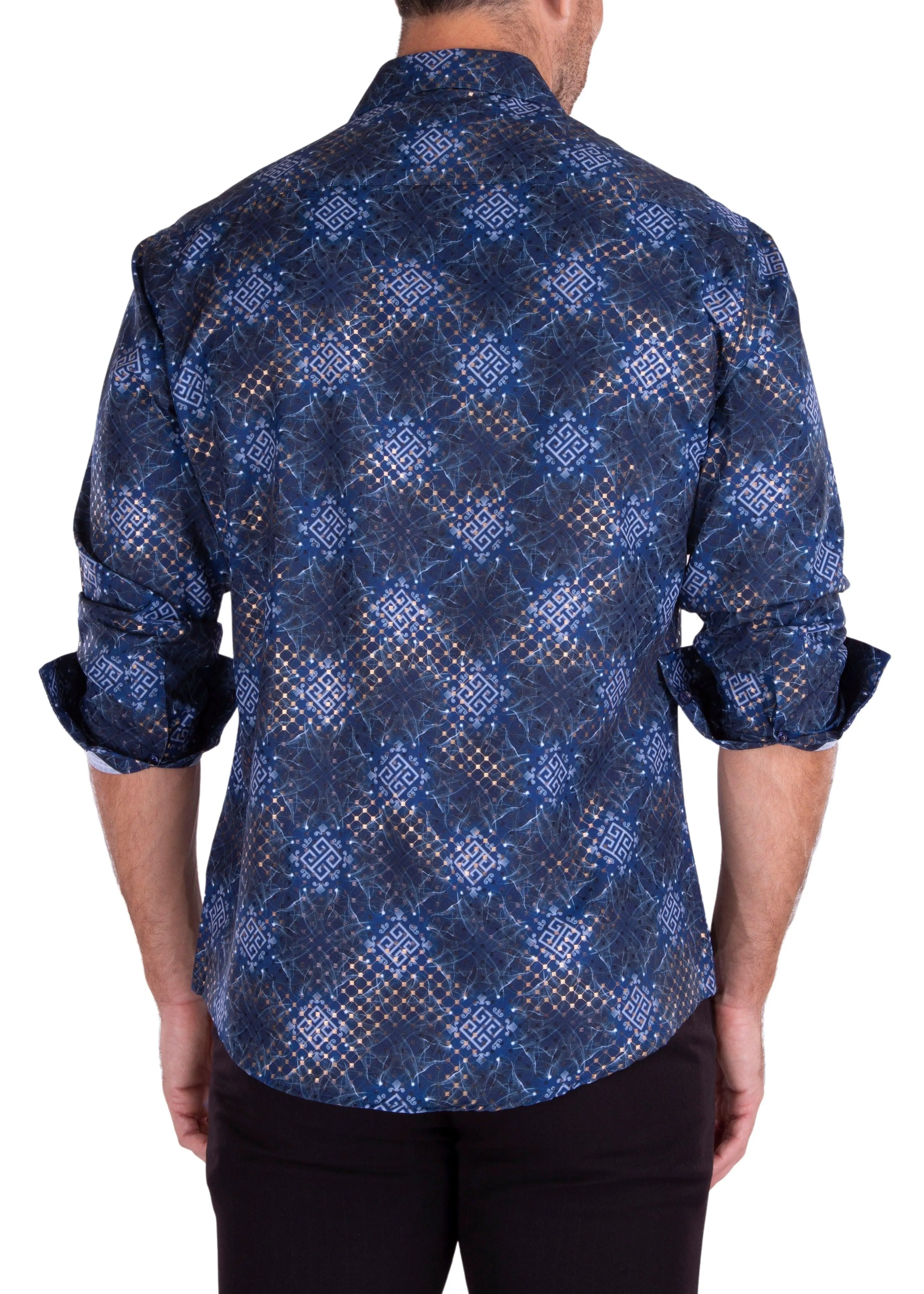 Golden Web Long Sleeve Dress Shirt Navy