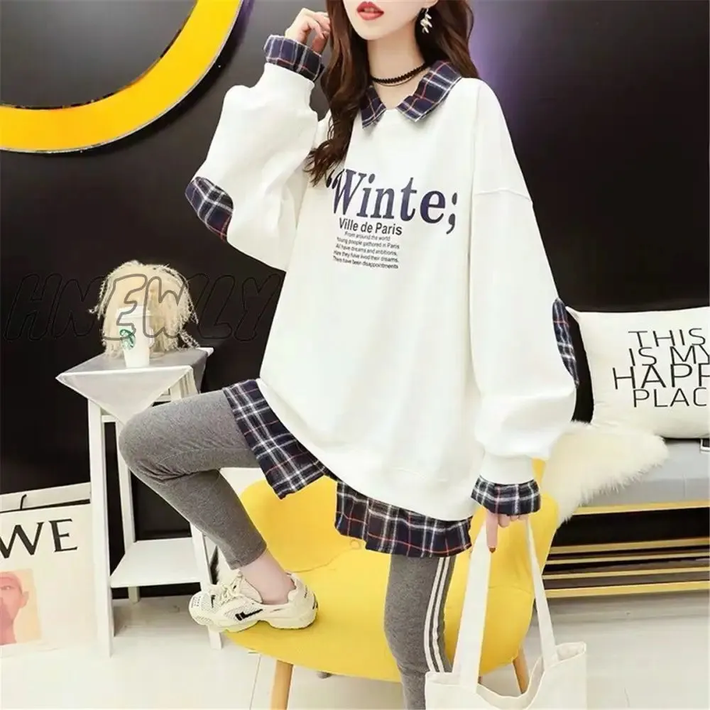 Hnewly Black Hip Hop Hoodie Women Harajuku Plaid Sweatshirts Japan Kawaii Femme Casual Pullover Tops Gray Oversized Basic Hoodies