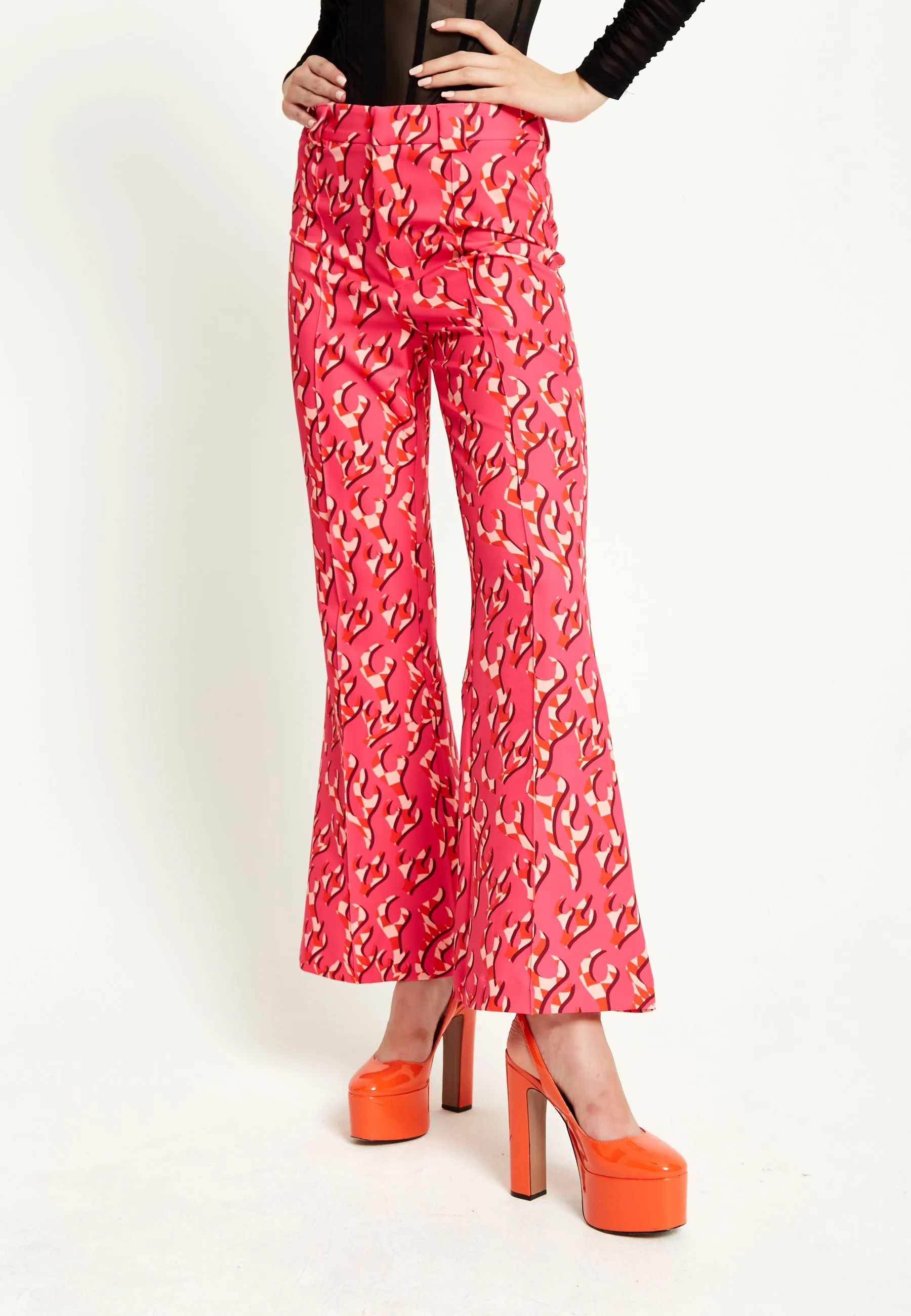 House Of Holland Pink Flame Clashing Colours Flared Trousers