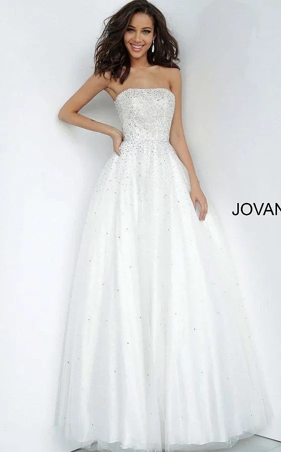 Jovani JVN65664 Light Blue Prom Dress Size 4 Strapless Embellished Tulle Ballgown Corset