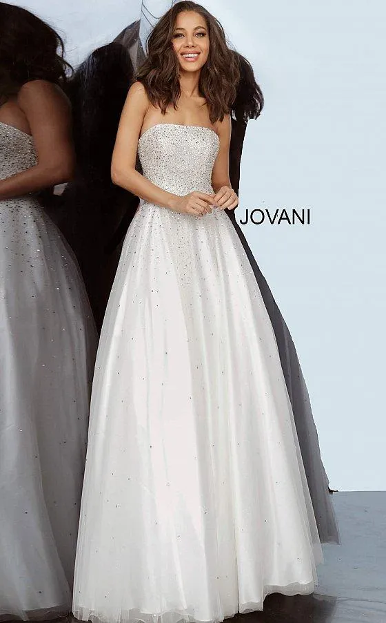 Jovani JVN65664 Light Blue Prom Dress Size 4 Strapless Embellished Tulle Ballgown Corset