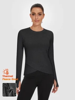 Ladies Pullover Crossed Hem Long-sleeve Thermal Tops