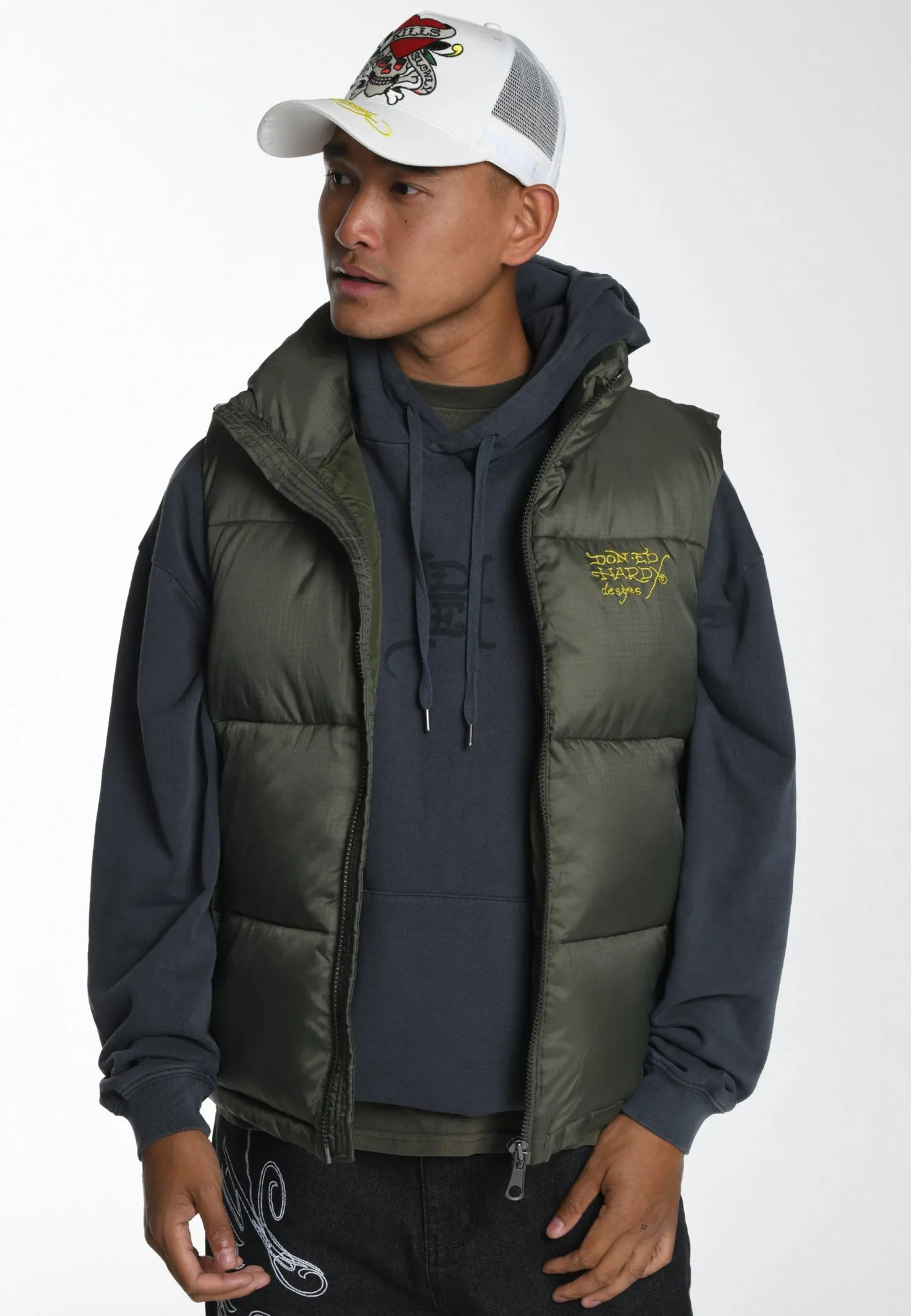 Mens Tiger-Head-Gillet Puffer Jacket - Green