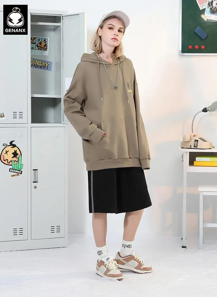 Minimalist Plain Drawstring Drop-Shoulder Sleeve Hoodies