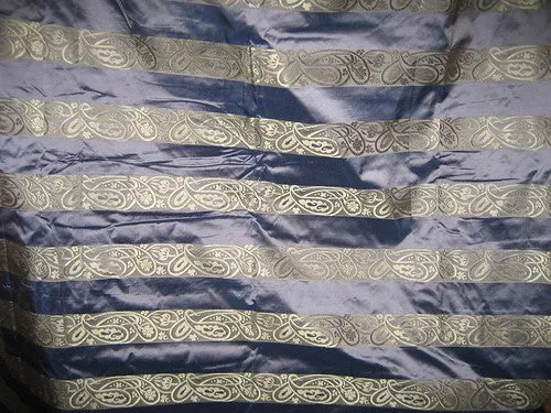 Navy blue colour with gold paisleys jacquard design~SILK TAFFETA FABRIC 54