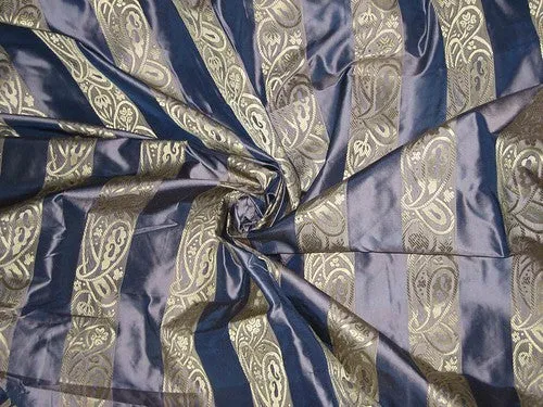 Navy blue colour with gold paisleys jacquard design~SILK TAFFETA FABRIC 54