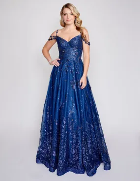 Nina Canacci 4305 Cold Shoulder Prom Dress A Line Floral Straps Sequins Ballgown