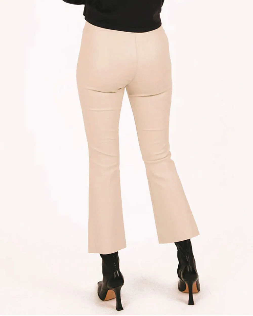 Off White Leather Crop Flare Leggings