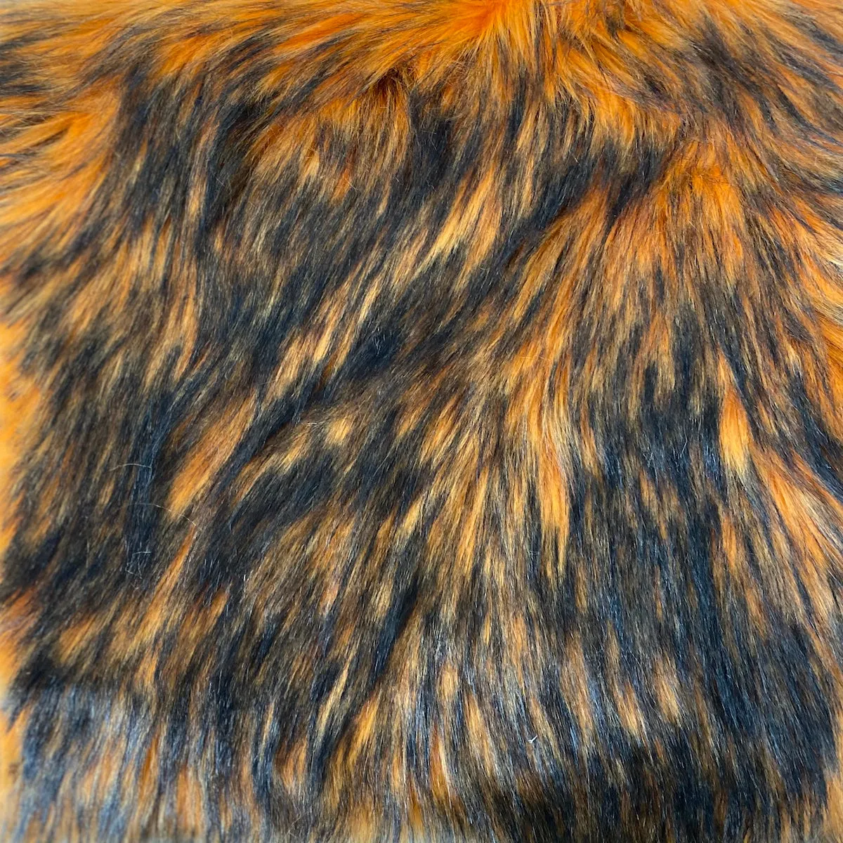 Orange Black Husky Print Long Pile Shaggy Faux Fur Fabric