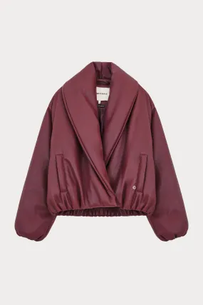 OVERSIZED COLLAR FAUX LEATHER PUFFER COAT - BURGUNDY