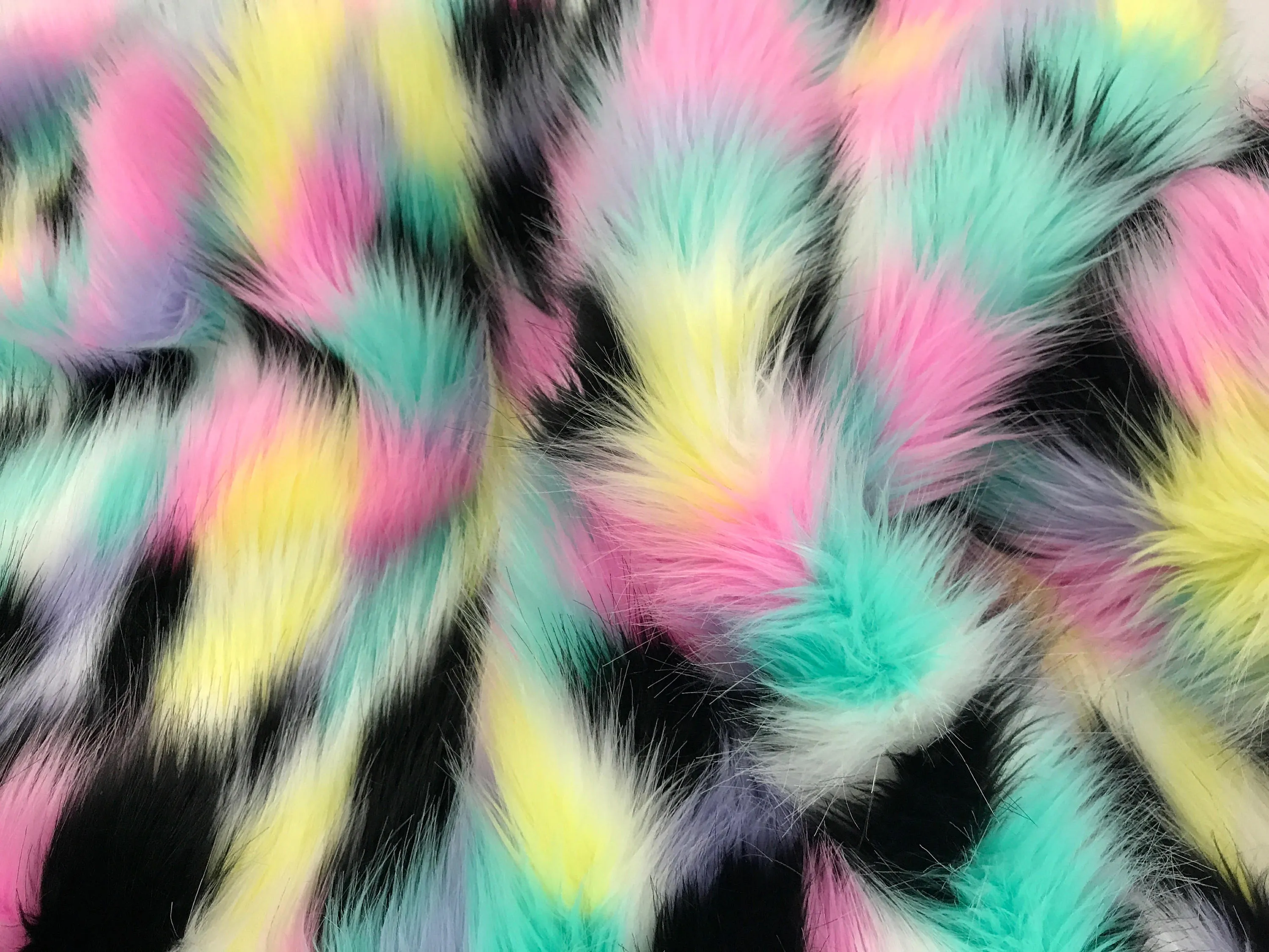 Pink tie dyed multi color jacquard faux fun fur- soper soft shaggy fur-60" wide-jackets-fashion-apparel-decorations-sold by the yard.