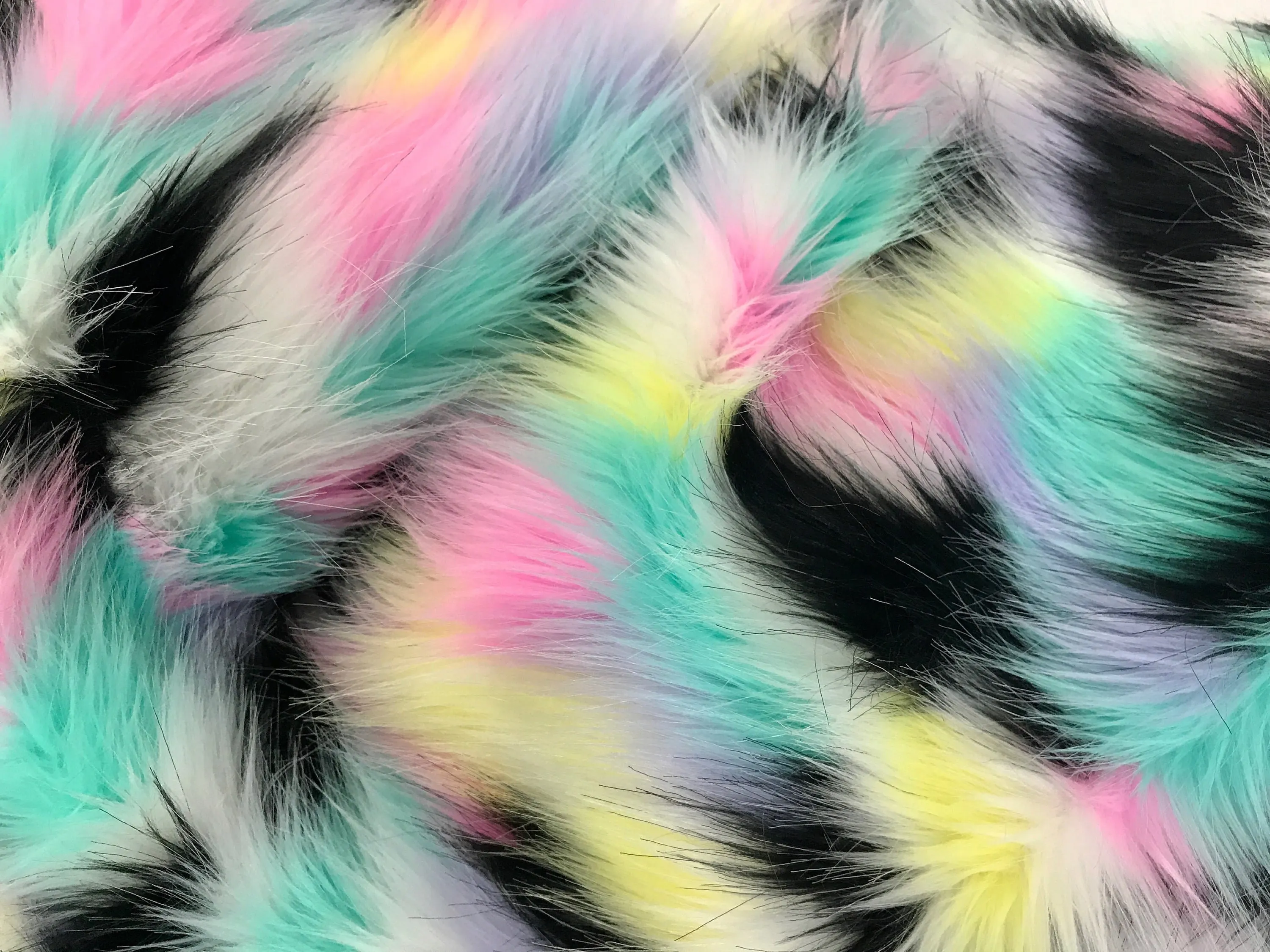 Pink tie dyed multi color jacquard faux fun fur- soper soft shaggy fur-60" wide-jackets-fashion-apparel-decorations-sold by the yard.