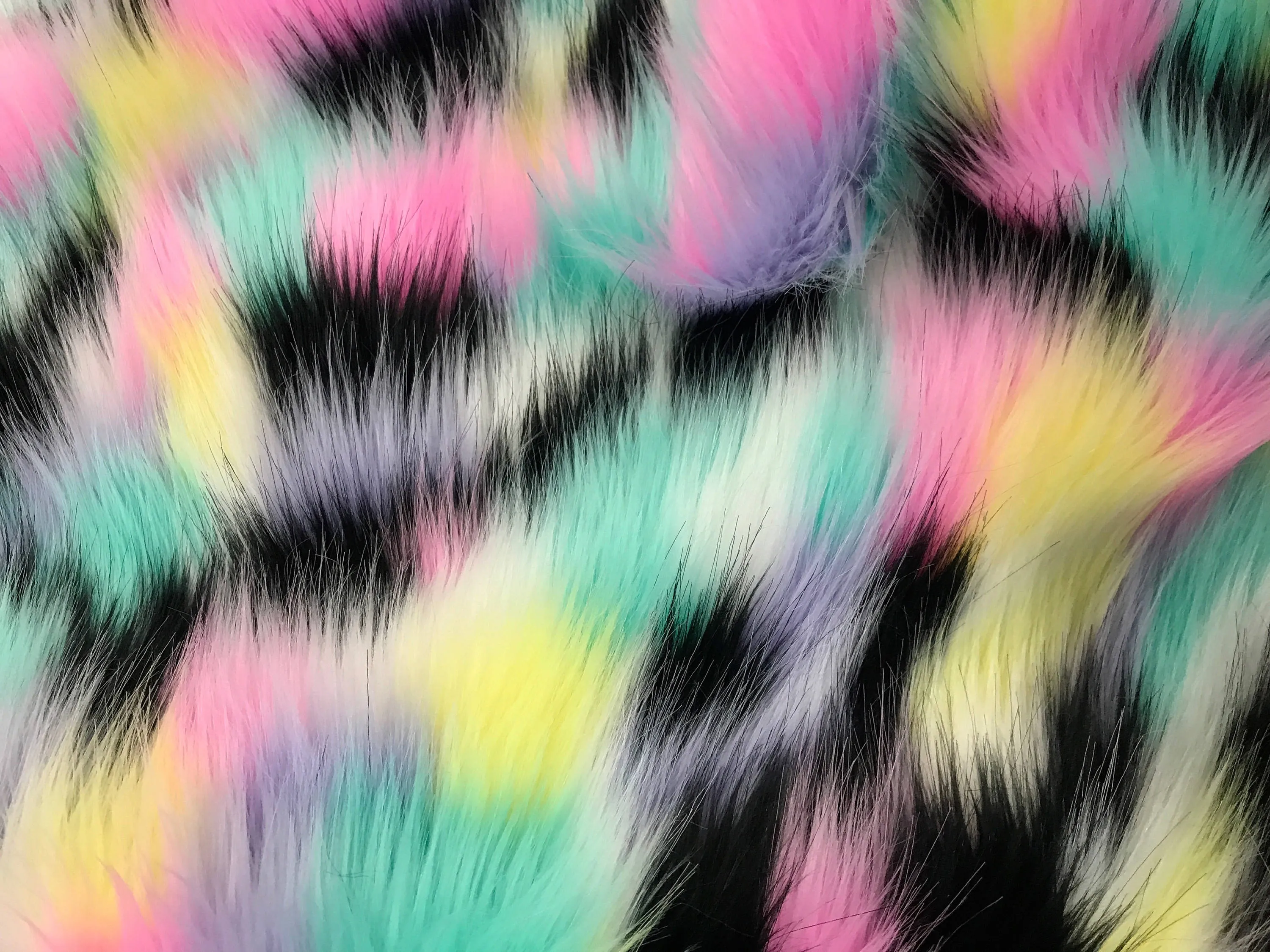 Pink tie dyed multi color jacquard faux fun fur- soper soft shaggy fur-60" wide-jackets-fashion-apparel-decorations-sold by the yard.