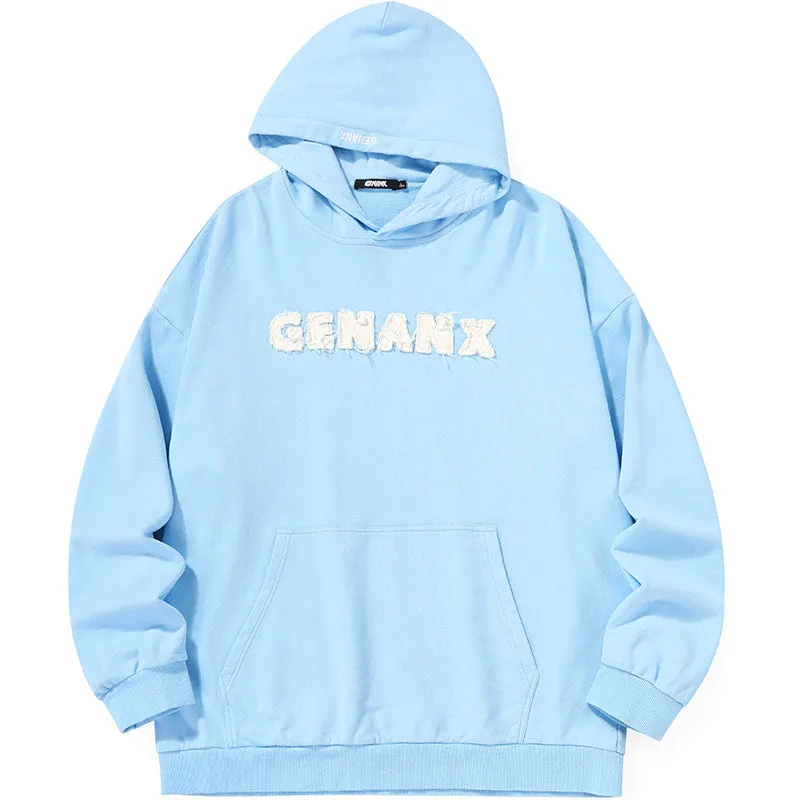 Plain Letter Print Kangaroo Pocket Pullover Hoodies