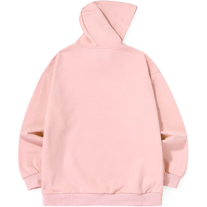 Plain Letter Print Kangaroo Pocket Pullover Hoodies